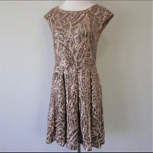 NWT Rose Gold Sequin Backless Flare Cocktail Dress